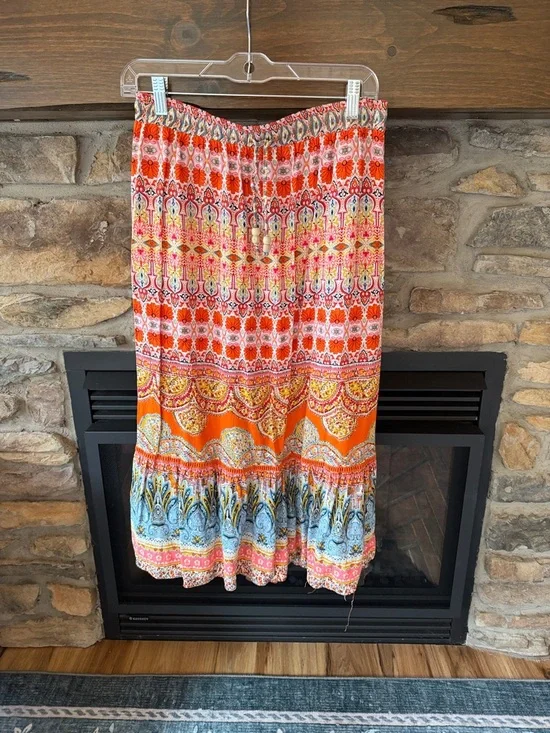 Rachel Zoe Orange Multi-Print Boho Maxi Skirt - Picture 2 of 4